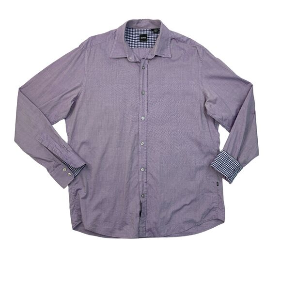 Hugo Boss Shirt Mens L Large Lavender Button Up Long Sleeve Cotton Regular Fit - Picture 1 of 10